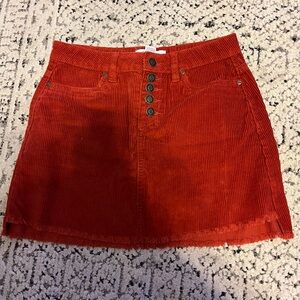 RSQ Red Corduroy Mini Skirt with Button Detail